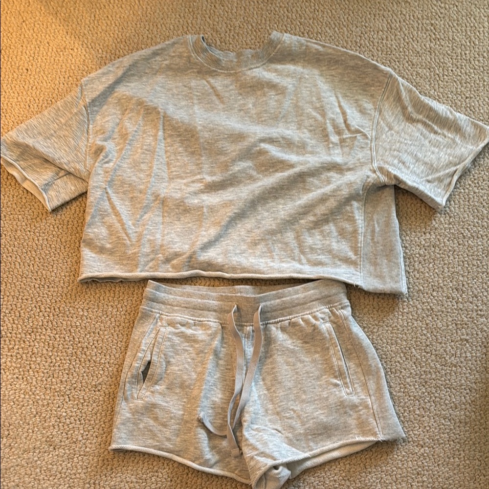 Heather Gray Cropped Sweatshirt Tee and Shorts Set